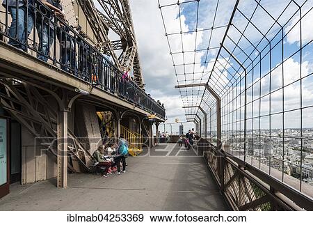 Stock Photo - Middle observation deck at the Eiffel Tower, Paris, Ile de France, France, Europe. Fotosearch