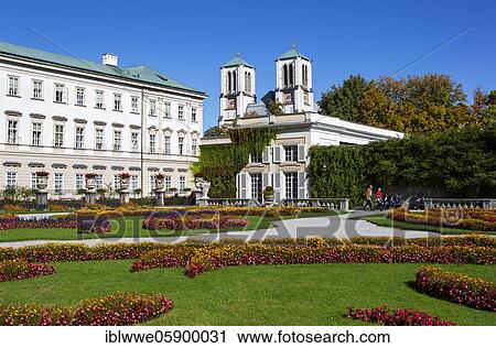 Mirabell Garden, Mirabell Palace with Andräkirche, Salzburg, Austria, Europe View Large Photo Image Stock Image - Mirabell Garden, Mirabell Palace with Andräkirche, Salzburg, Austria, Europe. Fotosearch