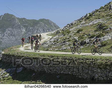 Mountain bikers in the Picos de Europa Mountains, near Sotres, Cantabria, Spain, Europe View Large Photo Image Stock Image - Mountain bikers in the Picos de Europa Mountains, near Sotres, Cantabria, Spain, Europe. Fotosearch