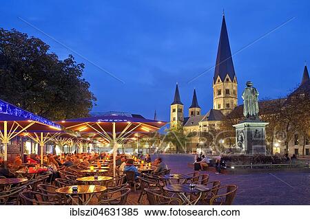 Münsterplatz with outdoor gastronomy, Beethoven Memorial and Bonn Cathedral in the evening, Bonn, North Rhine-Westphalia, Germany, Europe View Large Photo Image Stock Photography - Münsterplatz with outdoor gastronomy, Beethoven Memorial and Bonn Cathedral in the evening, Bonn, North Rhine-Westphalia, Germany, Europe. Fotosearch