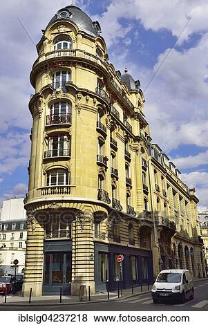 Stock Photo - Narrow corner building, Les Grands Boulevards, Paris, Ile de France, France, Europe. Fotosearch