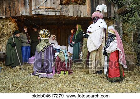 Stock Photo - Nativity play, Living crib, Andechs, Upper Bavaria, Bavaria, Germany, Europe. Fotosearch