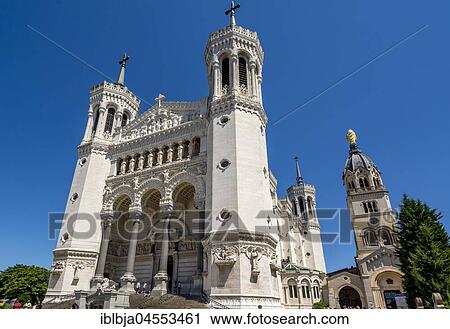 Stock Image - Notre Dame de Fourviere Basilica, Lyon, Auvergne Rhone Alpes, France, Europe. Fotosearch