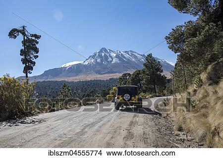 Picture - Off-road vehicle on runway to Nevado de Toluca, Volcano, Mexico, Central America. Fotosearch