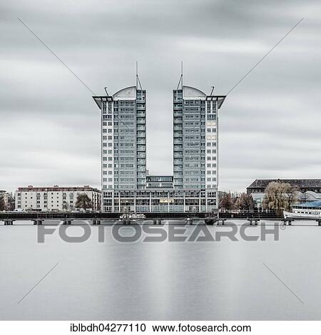 Stock Image - Office building Twin Towers by the River Spree, Treptow, Berlin, Germany, Europe. Fotosearch