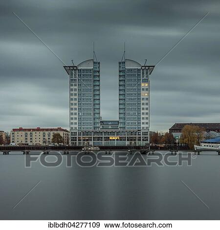 Stock Photo - Office building Twin Towers in Treptow, Kreuzberg by the River Spree in Berlin, Germany, Europe. Fotosearch