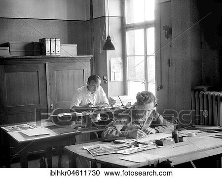 Stock Image - Office work, around 1950, Freiburg, Germany, Europe. Fotosearch