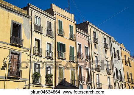 Picture - Old housefront in the upper town of Cagliari, Sardinia, Italy, Europe. Fotosearch
