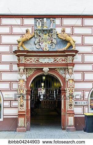 Stock Image - Ornamental Portal, Portal, Stadthaus building, Coburg, Upper Franconia, Bavaria, Germany, Europe. Fotosearch