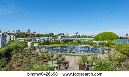 Stock Image - Overgrown roof, roof garden, University Library, Warsaw, Mazovia Province, Poland, Europe. Fotosearch