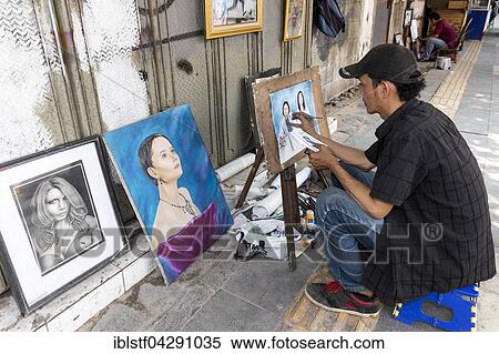 Painter, roadside, Batavia, historic centre of Jakarta, West Java, Java, Indonesia, Asia View Large Photo Image Stock Photography - Painter, roadside, Batavia, historic centre of Jakarta, West Java, Java, Indonesia, Asia. Fotosearch