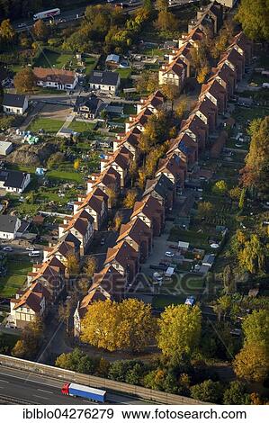 Stock Photo - Phonixstrasse, miners apartments, row houses, Gladbeck, Ruhr district, North Rhine-Westphalia, Germany, Europe. Fotosearch