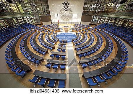 Stock Image - Plenary Chamber of the Bonn Bundestag, Bonn, Rhineland, North Rhine-Westphalia, Germany, Europe. Fotosearch