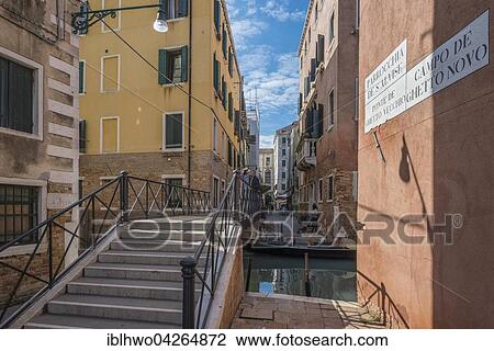 Stock Image - Ponte de Ghetto Vecchio over the Rio de Ghetto, Jewish ghetto from the 16th century, Cannaregio, Venice, Veneto, Italy, Europe. Fotosearch