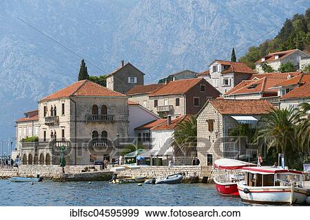 Stock Photo - Port and Patrician Palace, Perast, Kotor Bay, Monte, Europe. Fotosearch