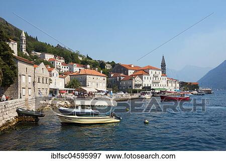Port, Perast, Bay of Kotor, Monte, Europe View Large Photo Image Stock Photo - Port, Perast, Bay of Kotor, Monte, Europe. Fotosearch