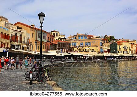 Port promenade, Venetian harbour, historic centre, Chania, Crete, Greece, Europe View Large Photo Image Stock Photography - Port promenade, Venetian harbour, historic centre, Chania, Crete, Greece, Europe. Fotosearch