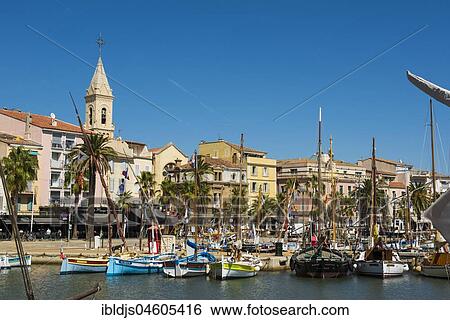 Stock Photograph - Port with historic fishing boats, Sanary-sur-Mer, Provence-Alpes-Côte d' Azur, France, Europe. Fotosearch