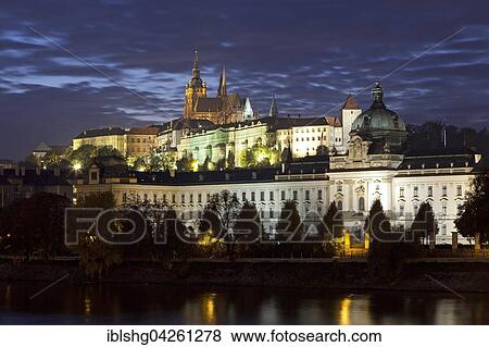 Prague Castle at night, Moldova, Prague, Czech Republic, Europe View Large Photo Image Stock Photo - Prague Castle at night, Moldova, Prague, Czech Republic, Europe. Fotosearch