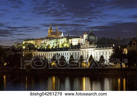 Stock Photo - Prague Castle at night, Moldova, Prague, Czech Republic, Europe. Fotosearch