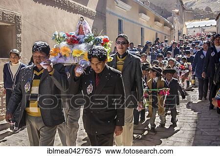 Stock Photography - Procession during a fiesta in Colquechaca in Potosi, Bolivia, South America. Fotosearch