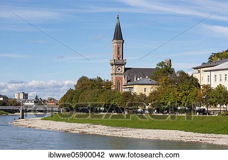 Stock Image - Protestant parish church, Christuskirche on the Salzach, Salzburg, Austria, Europe. Fotosearch