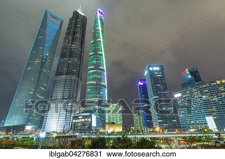 Pudong financial district at night, Shanghai, China, Asia View Large Photo Image Stock Image - Pudong financial district at night, Shanghai, China, Asia. Fotosearch