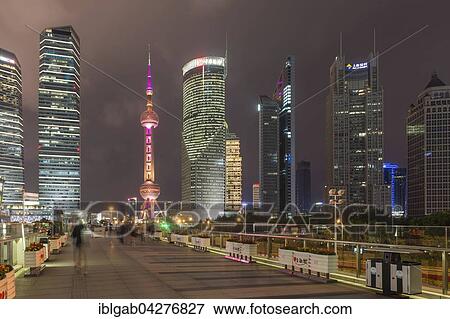 Pudong financial district at night, Shanghai, China, Asia View Large Photo Image Stock Photo - Pudong financial district at night, Shanghai, China, Asia. Fotosearch