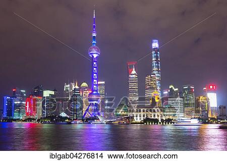 Pudong financial district with Oriental Pearl Tower at night, Shanghai, China, Asia View Large Photo Image Picture - Pudong financial district with Oriental Pearl Tower at night, Shanghai, China, Asia. Fotosearch