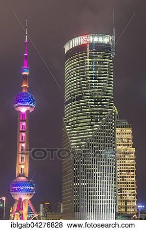 Pudong financial district with Oriental Pearl Tower at night, Shanghai, China, Asia View Large Photo Image Stock Photo - Pudong financial district with Oriental Pearl Tower at night, Shanghai, China, Asia. Fotosearch