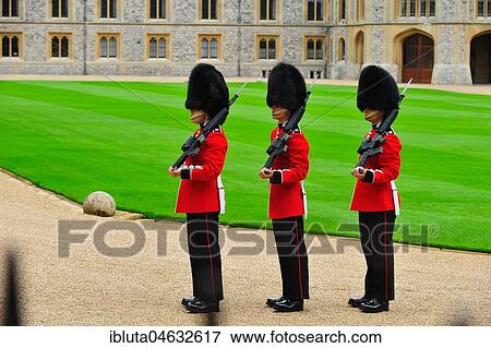 Stock Photo - Queen's Guards, royal guards at Windsor Castle, Windsor, Great Britain, Europe. Fotosearch