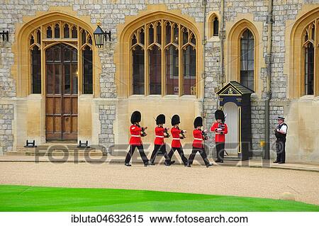 Stock Photography - Queen's Guards, royal guards at Windsor Castle, Windsor, Great Britain, Europe. Fotosearch