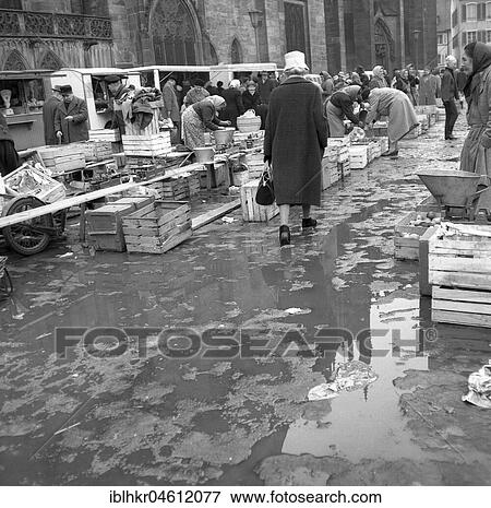 Rain puddles on the market place, Freiburger Münstermarkt, approx. 1945 to 1955, Freiburg, Germany, Europe View Large Photo Image Stock Photo - Rain puddles on the market place, Freiburger Münstermarkt, approx. 1945 to 1955, Freiburg, Germany, Europe. Fotosearch
