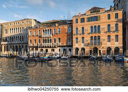 Stock Photography - Red Palazzo Cavalli, registry office, Palazzo Ca' Farsetti with seat of the city government behind, Grand Canal, San Marco, Venice, Veneto, Italy, Europe. Fotosearch