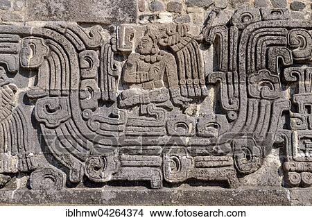 Picture - Relief at Pyramid of the Feathered Serpents, details, Ruins of Xochicalco, Cuernavaca, Morelos, Mexico, North America. Fotosearch