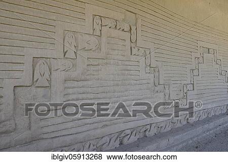 Stock Photo - Relief with fishes on the wall of mud brick, adobe, ruins of Chan Chan, Trujillo, region of La Liberdad, Peru, South America. Fotosearch