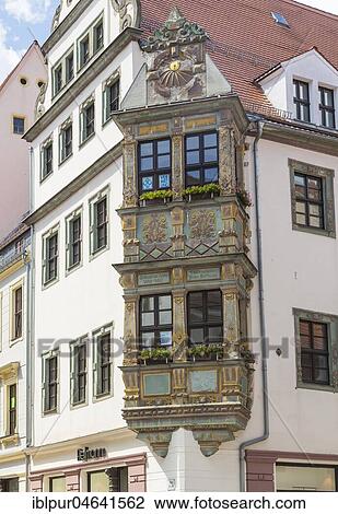 Stock Image - Renaissance oriel on the Obermarkt, Freiberg, Saxony, Germany, Europe. Fotosearch