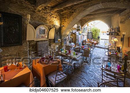 Stock Photography - Restaurant, Bormes-les-Mimosas, Département Var, Provence-Alpes-Côte d' Azur, South of France, France, Europe. Fotosearch