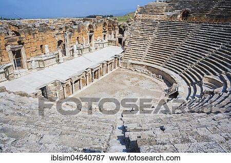 Stock Photo - Roman Amphitheater, Hierapolis, Pamukkale, Denizli, Anatolia, Turkey, Asia. Fotosearch