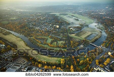 Stock Photo - Ruhr, fog by the river, autumn mood, Uberruhr an der Ruhr, Essen, Ruhr district, North Rhine-Westphalia, Germany, Europe. Fotosearch