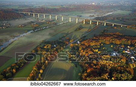 Stock Photo - Ruhr viaduct over Ruhr, Bundesautobahn A52, autumn, Mulheim, Mintard, Ruhr district, North Rhine-Westphalia, Germany, Europe. Fotosearch