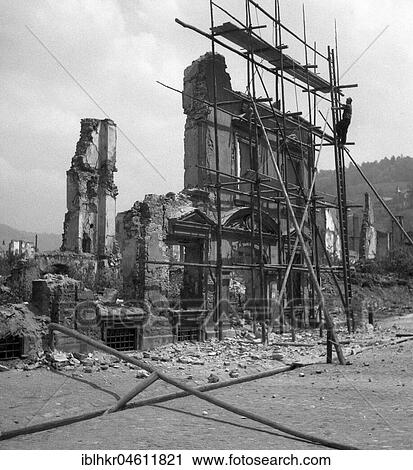 Stock Image - Ruin after the Second World War, ca. 1945, Freiburg, Germany, Europe. Fotosearch