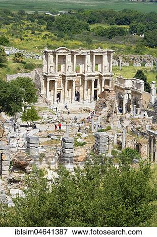 Ruins of Library of Celsus, elevated view, Ephesus, Turkey, Asia View Large Photo Image Stock Photo - Ruins of Library of Celsus, elevated view, Ephesus, Turkey, Asia. Fotosearch