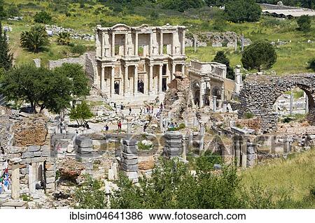 Ruins of Library of Celsus, elevated view, Ephesus, Turkey, Asia View Large Photo Image Stock Photograph - Ruins of Library of Celsus, elevated view, Ephesus, Turkey, Asia. Fotosearch