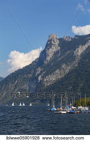 Sailing boats at Lake Lake Traun with Erlakogel, Ebensee, Salzkammergut, Upper Austria, Austria, Europe View Large Photo Image Stock Photo - Sailing boats at Lake Lake Traun with Erlakogel, Ebensee, Salzkammergut, Upper Austria, Austria, Europe. Fotosearch