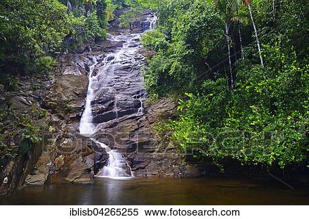 Stock Photography - Sauzier waterfall in Port Glaud, Mahe Island, Seychelles, Africa. Fotosearch