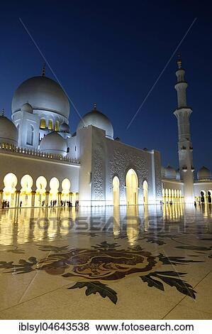 Stock Photo - Sheikh Zayid Mosque at Night, Abu Dhabi, United Arab Emirates, Asia. Fotosearch