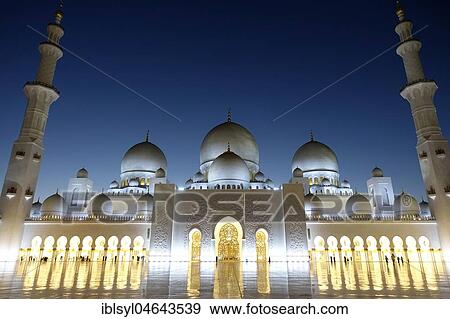 Sheikh Zayid Mosque at Night, Abu Dhabi, United Arab Emirates, Asia View Large Photo Image Stock Photo - Sheikh Zayid Mosque at Night, Abu Dhabi, United Arab Emirates, Asia. Fotosearch