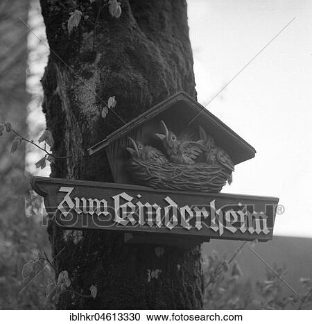 Shield with carved young birds in a nest, showing the way to a Freiburg children's home, ca. 1945 to 1955, around Freiburg, Germany, Europe View Large Photo Image Stock Image - Shield with carved young birds in a nest, showing the way to a Freiburg children's home, ca. 1945 to 1955, around Freiburg, Germany, Europe. Fotosearch