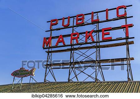 Sign at the entrance of Pike Place Public Market, Seattle, Washington, USA, North America View Large Photo Image Stock Photograph - Sign at the entrance of Pike Place Public Market, Seattle, Washington, USA, North America. Fotosearch
